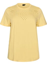 T-shirt i &oslash;kologisk bomuld med hulbroderi, Gul