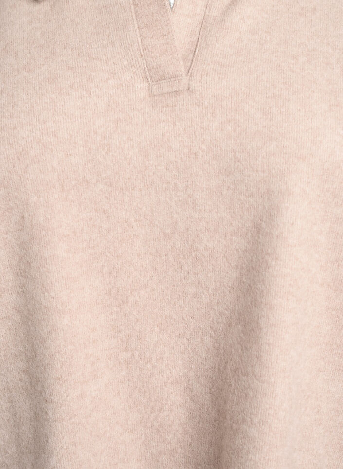 Jerseybluse med krave og V-udskæring, Beige, Packshot image number 2