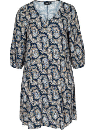 Viskose kjole med paisleyprint og a-form , Blue Paisley AOP, Packshot image number 0