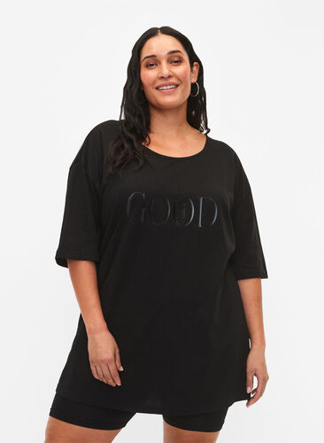 Oversize bomulds t-shirt med tryk, Black GOOD, Model image number 0