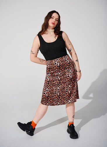 Leoprintet nederdel med slids, Leopard AOP, Image image number 0