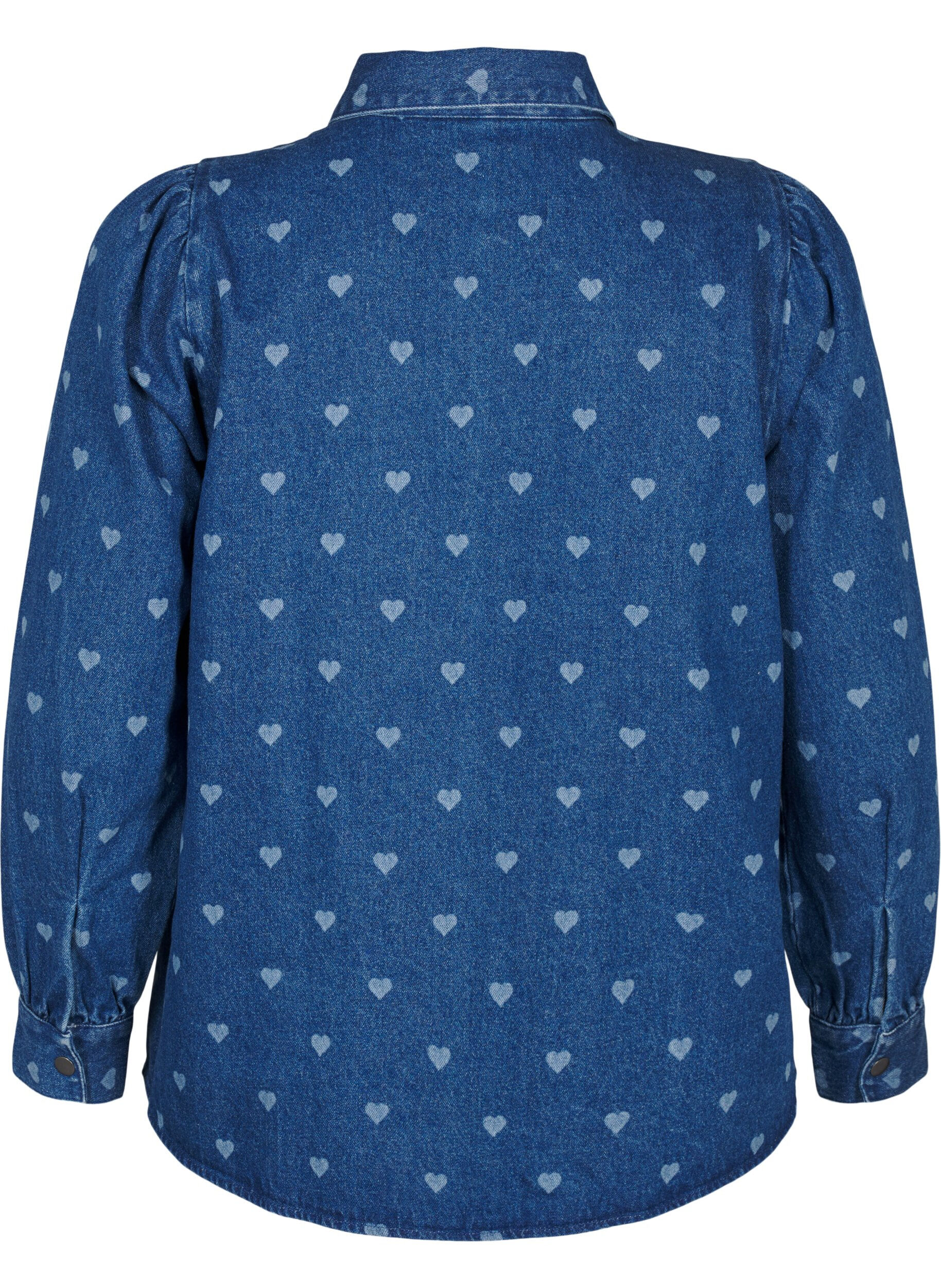 Zizzi Denimskjorte med hjerter, L. Blue D. W. Heart, Packshot image number 1