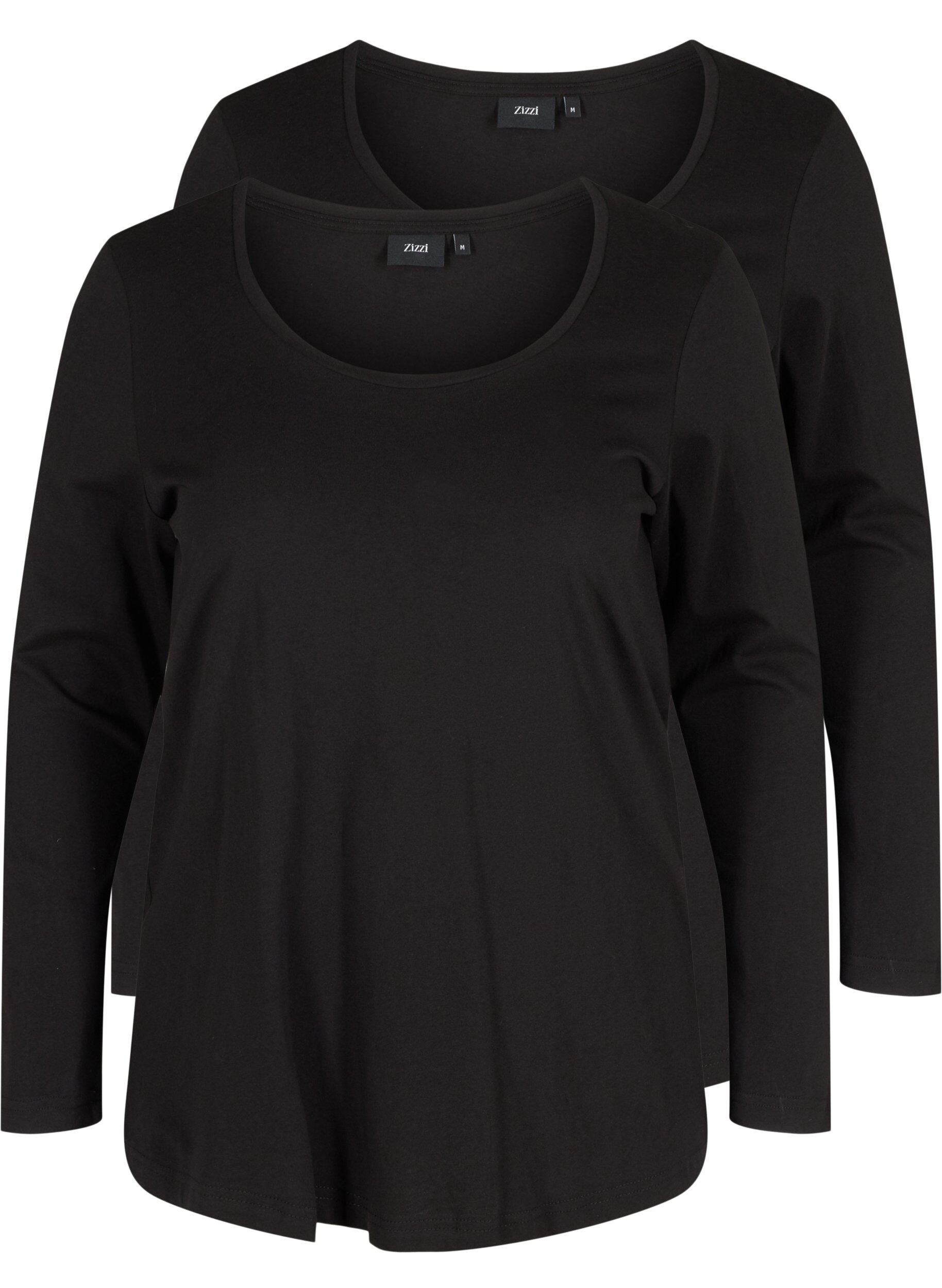 Zizzi 2-pak basis bluse med lange &aelig;rmer, Black, Packshot image number 0