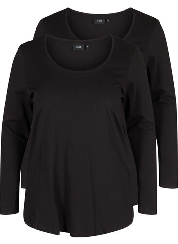 2-pak basis bluse med lange ærmer, Black, Packshot image number 0
