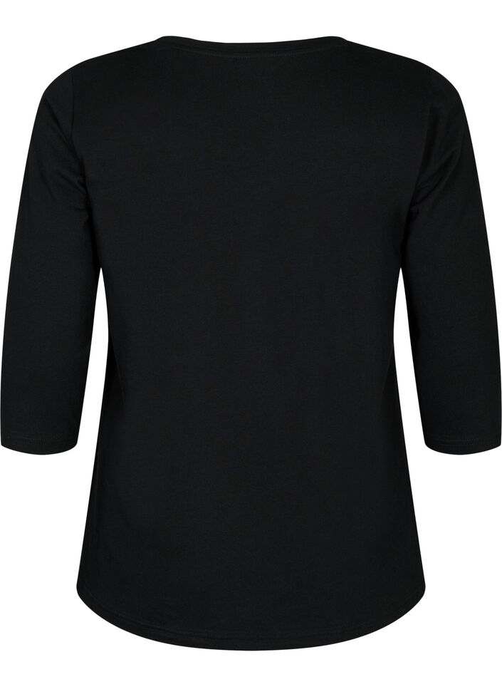 Basis bomulds t-shirt med 3/4 &aelig;rmer, Sort, Packshot image number 1