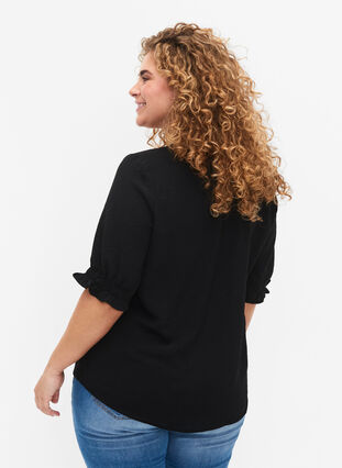 Bluse med v-udskæring , Black, Model image number 1