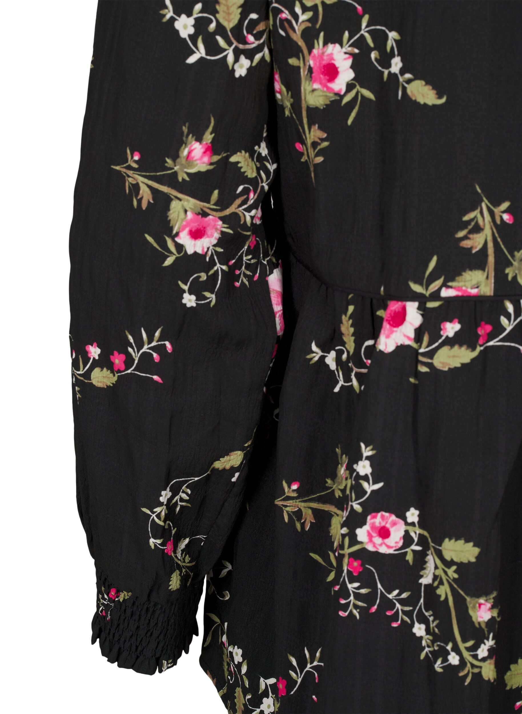Zizzi Lang&aelig;rmet bluse med blomsterprint, Sort, Packshot image number 3