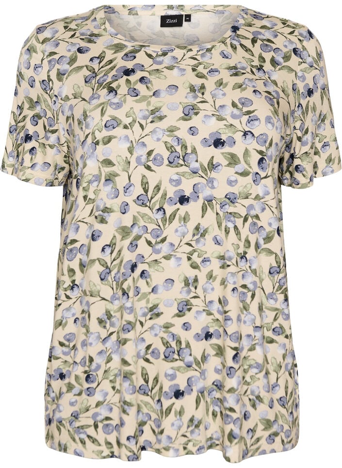 T-shirt med blomsterprint, Vanilla, Packshot image number 0