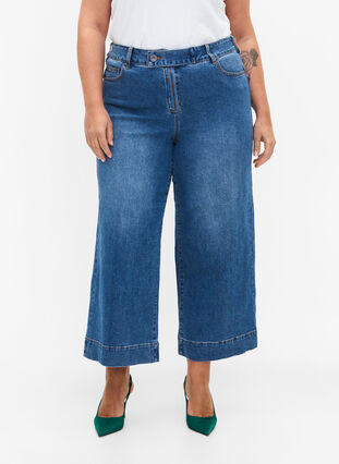 Cropped jeans med vidde, Blue denim, Model image number 3