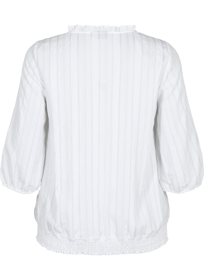 Viskosebluse med 3/4 ærmer og smock, Bright White, Packshot image number 1