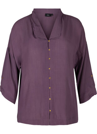 Viskose skjorte med 3/4 ærmer, Vintage Violet, Packshot image number 0