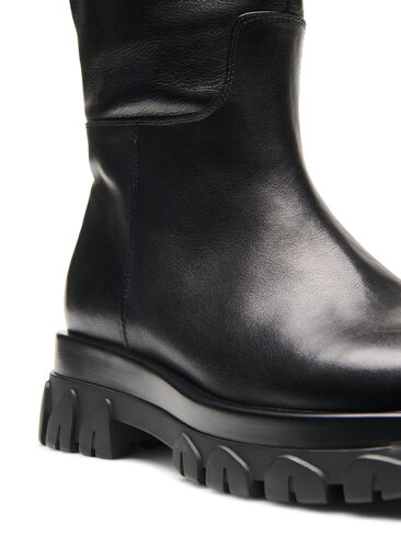 Wide fit læderstøvle med lynlås, Black, Packshot image number 1