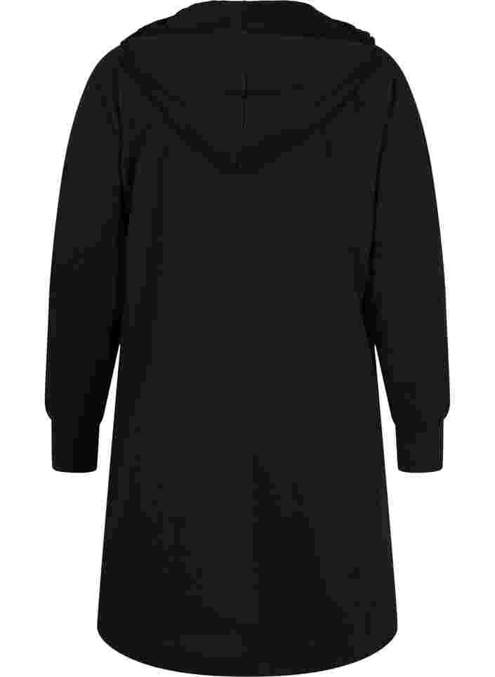 Sweatkjole med hætte og printdetaljer, Black Solid, Packshot image number 1