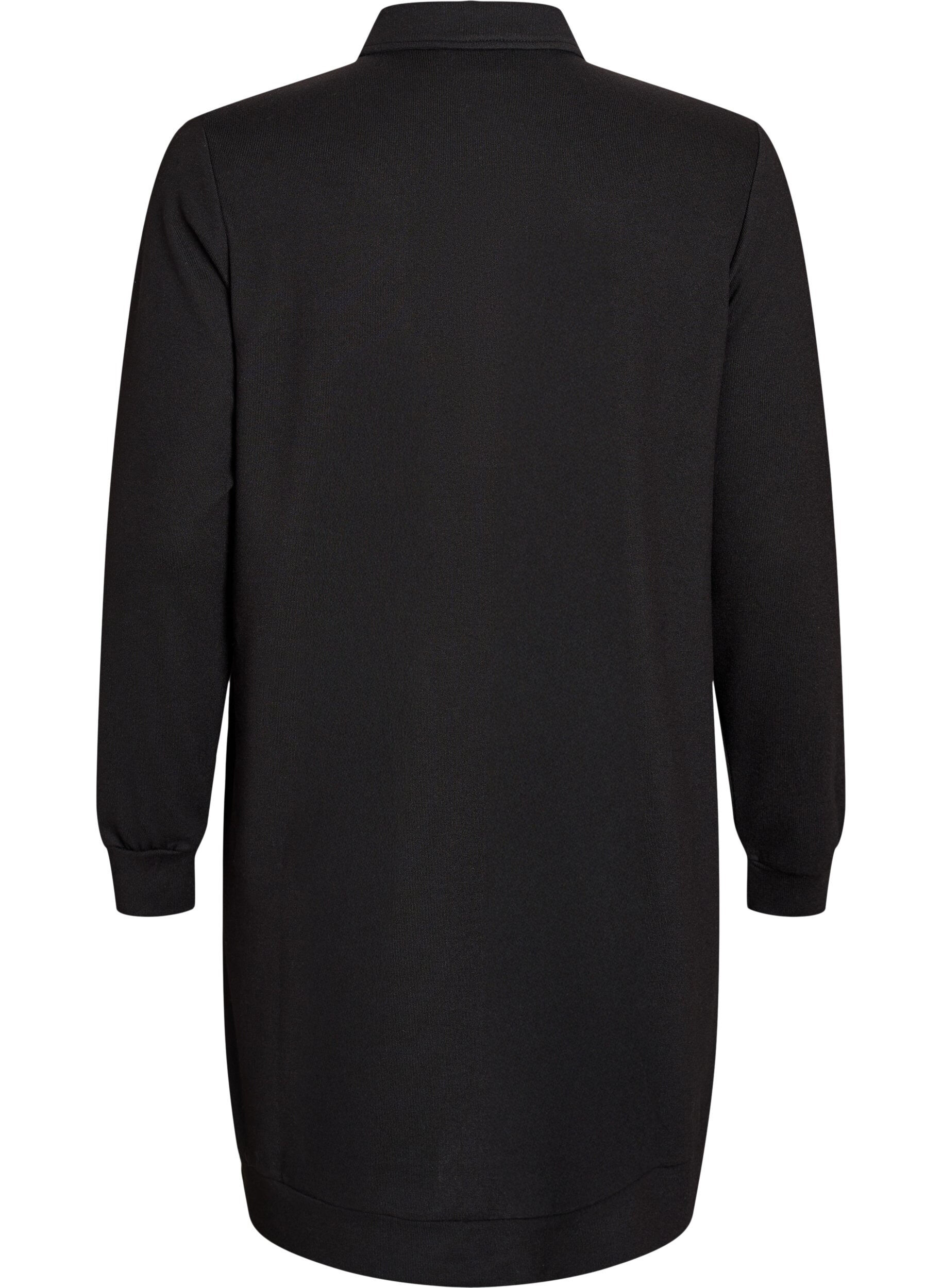 Zizzi Kort polokjole med knapper og lange &aelig;rmer, Sort, Packshot image number 1