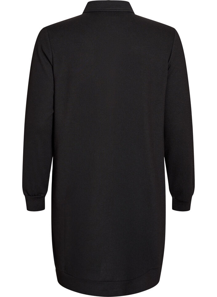 Kort polokjole med knapper og lange ærmer, Sort, Packshot image number 1