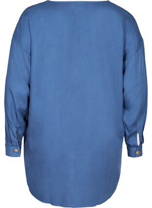 Lyocell skjorte med v-udskæring, Blue denim, Packshot image number 1