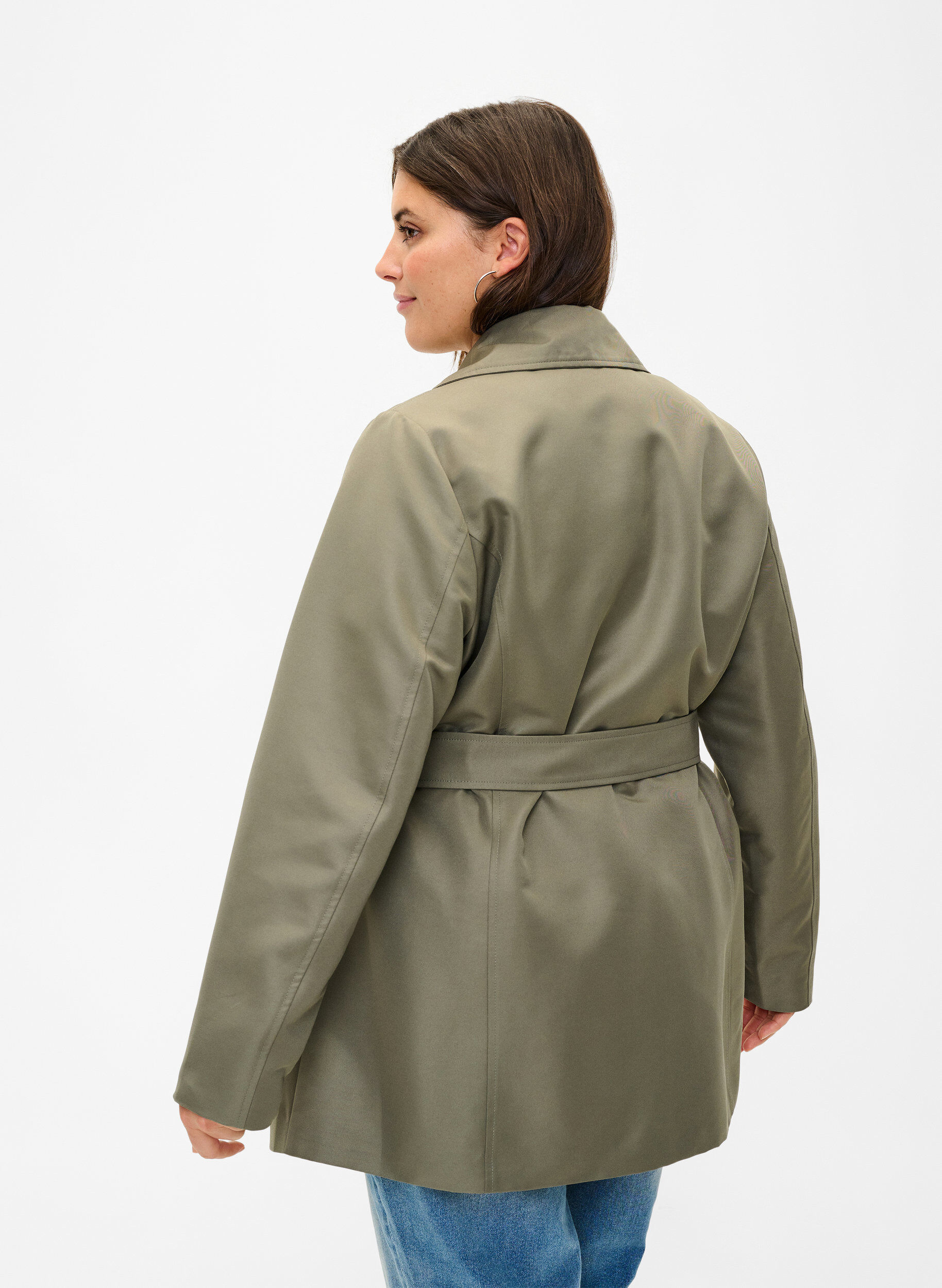 Zizzi Kort trenchcoat med b&aelig;lte, Gr&oslash;n, Model image number 2