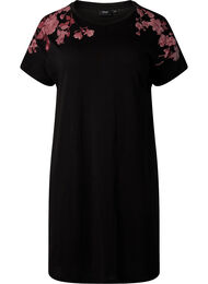 Bomulds natkjole med blomsterprint, Black