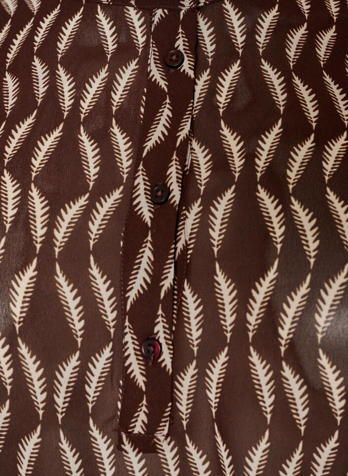 Bluse med all-over print og kort knapstolpe, Brun, Packshot image number 2