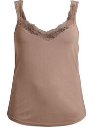 Viskose top med blondekant, Beige