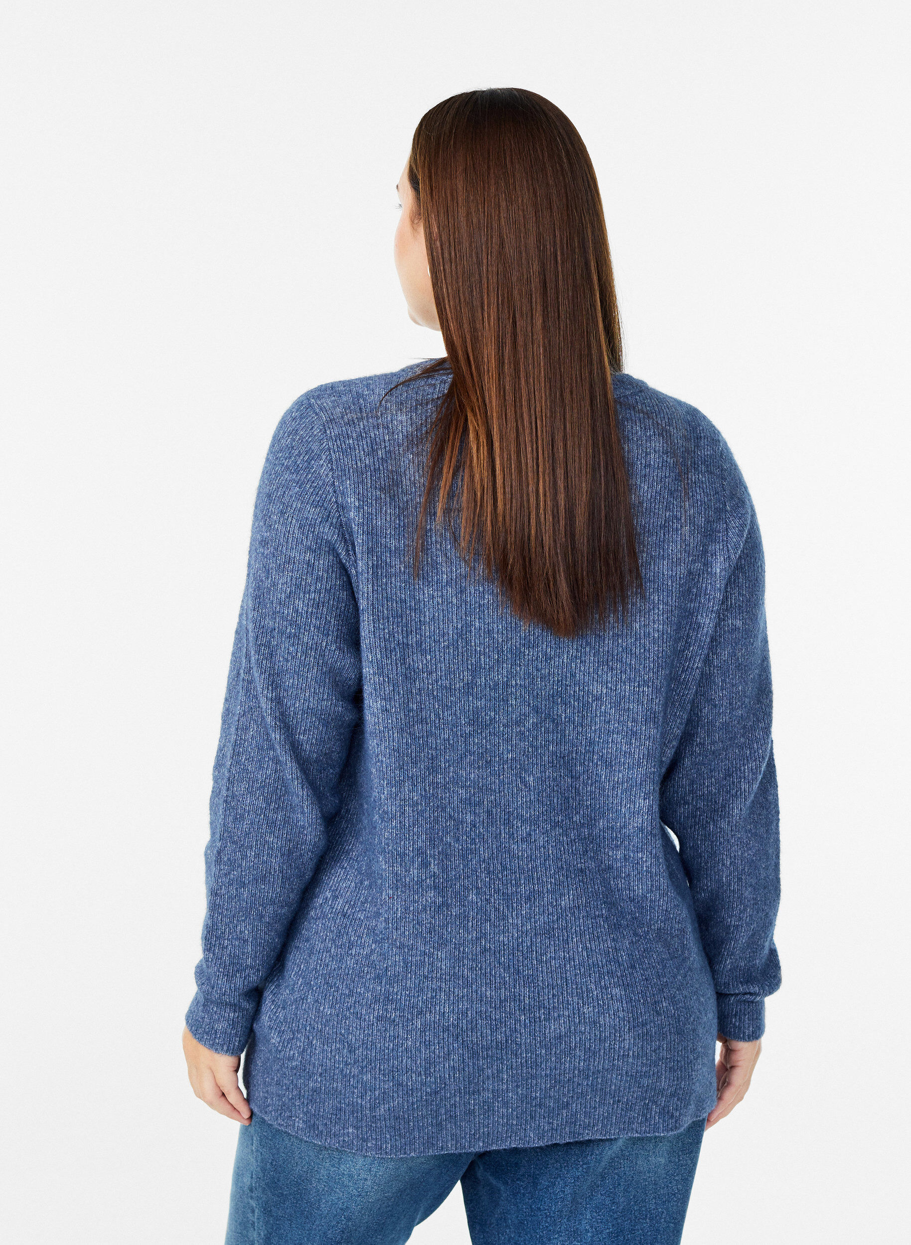ZizziMeleret strikbluse med rund hals, Bl&aring;, Model image number 2