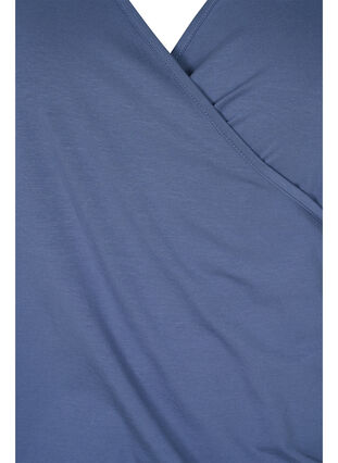 Bomulds bluse med 3/4 ærmer og wrap, Vintage Indigo, Packshot image number 2