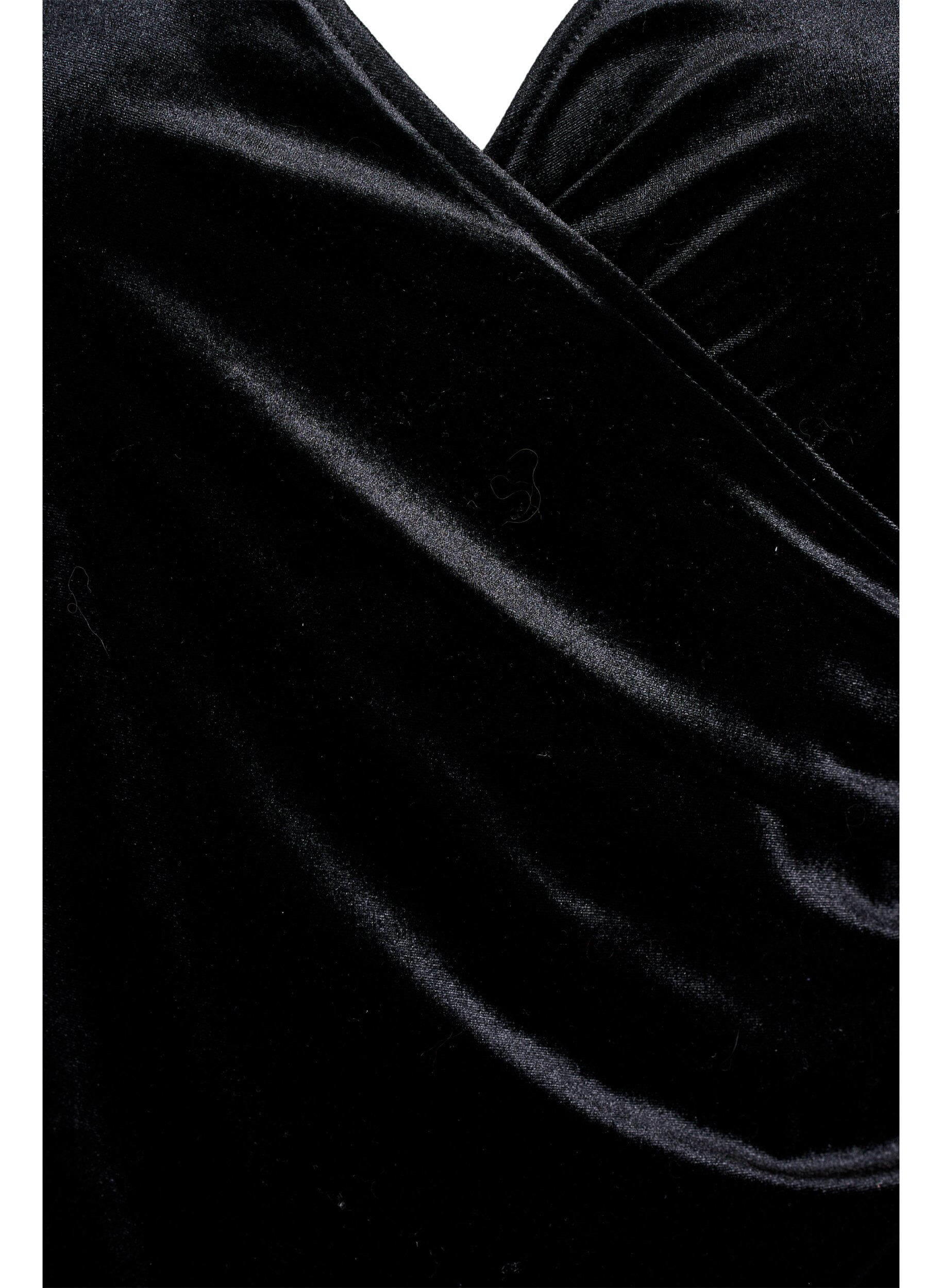 Zizzi Kort velourkjole med sl&aring;-om effekt, Sort, Packshot image number 2