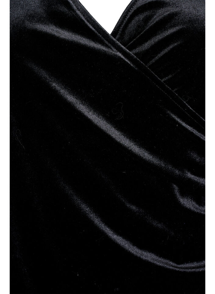 Kort velourkjole med slå-om effekt, Sort, Packshot