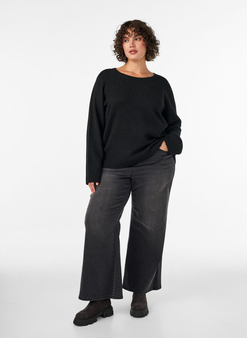 L&oslash;s striktr&oslash;je med rund hals, Sort, Model image number 1
