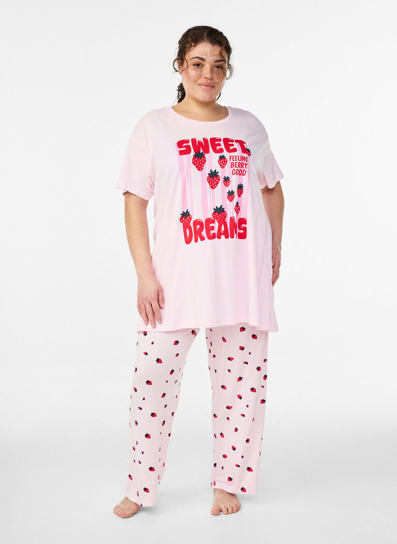 Lang nat t-shirt i &oslash;kologisk bomuld med print, Lyser&oslash;d, Model image number 1