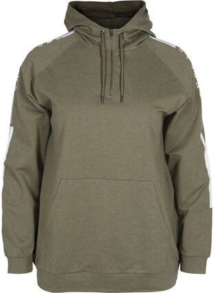 Sweatshirt med hætte og lynlås, Ivy Green Melange, Packshot image number 0