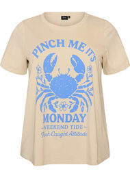 T-shirt i bomuld med printmotiv, Beige