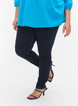 Super slim Amy jeans med høj talje, Blue denim, Model image number 3
