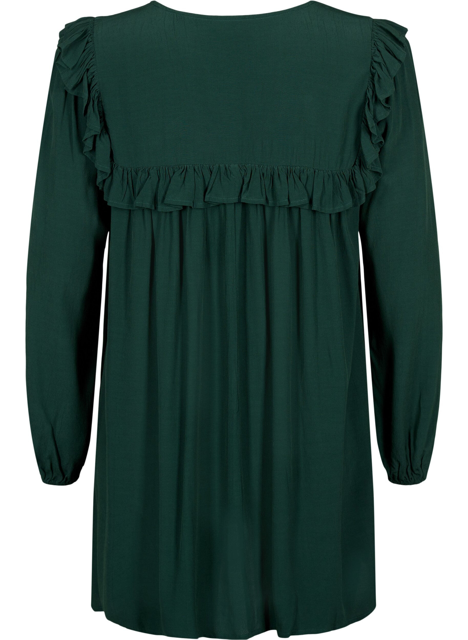 Zizzi Viskose tunika med fl&aelig;ser , Scarab, Packshot image number 1