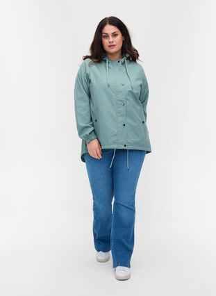 Kort parka jakke med hætte og justerbar bund, Chinois Green, Model image number 2