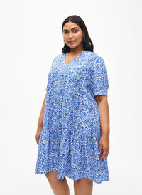 FLASH - Kjole med print og a-snit, White Blue AOP, Model