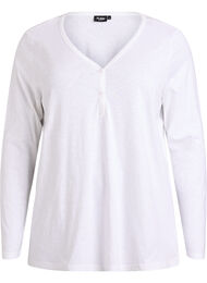 Lang&aelig;rmet t-shirt med V-hals og knapper, Hvid