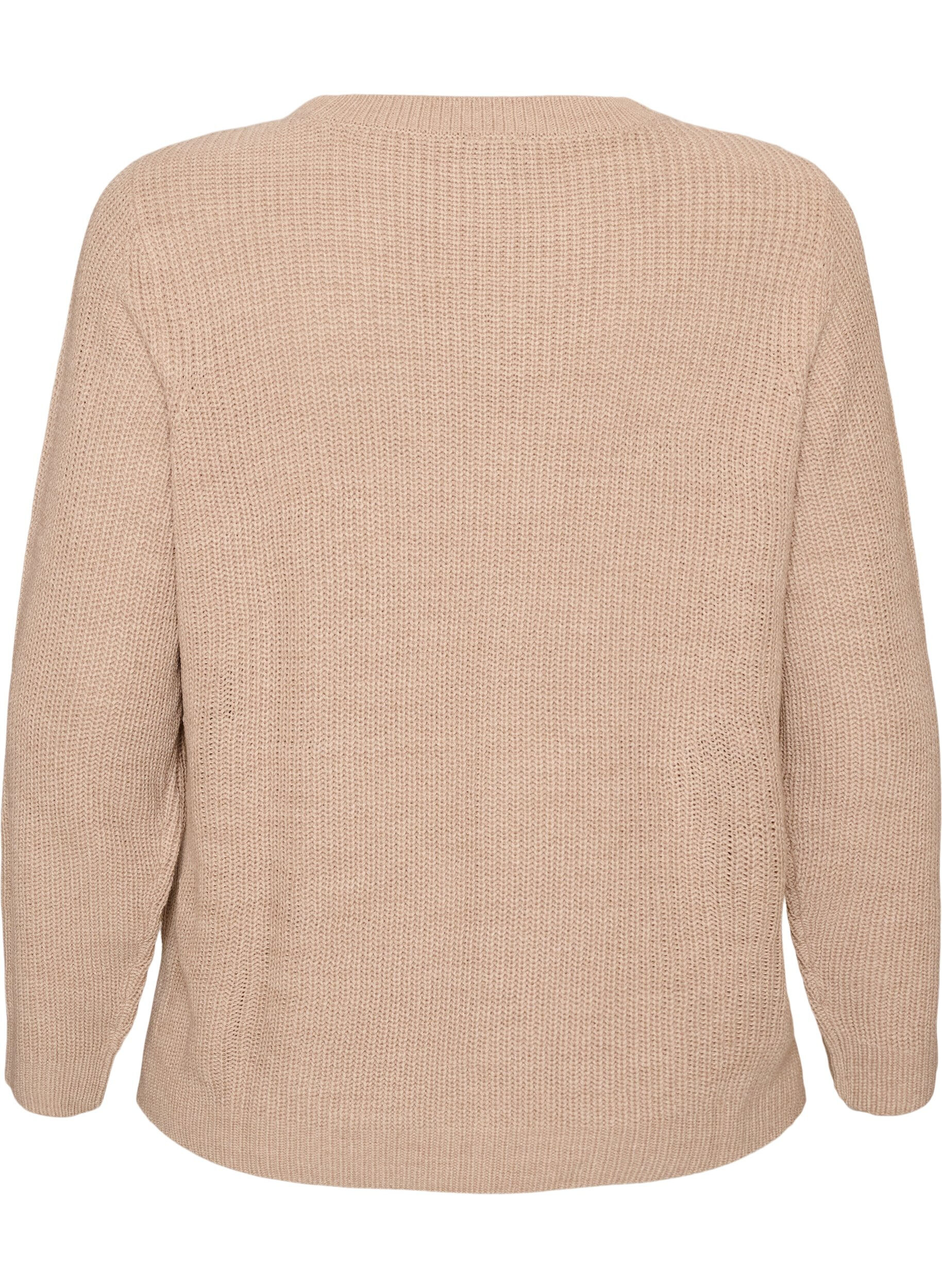 ZizziStrikbluse med ribstruktur og knapdetaljer, Beige, Packshot image number 1