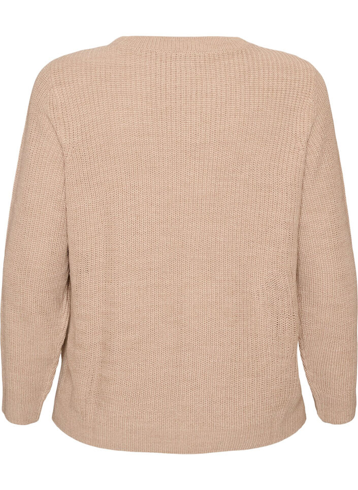 Strikbluse med ribstruktur og knapdetaljer, Beige, Packshot image number 1