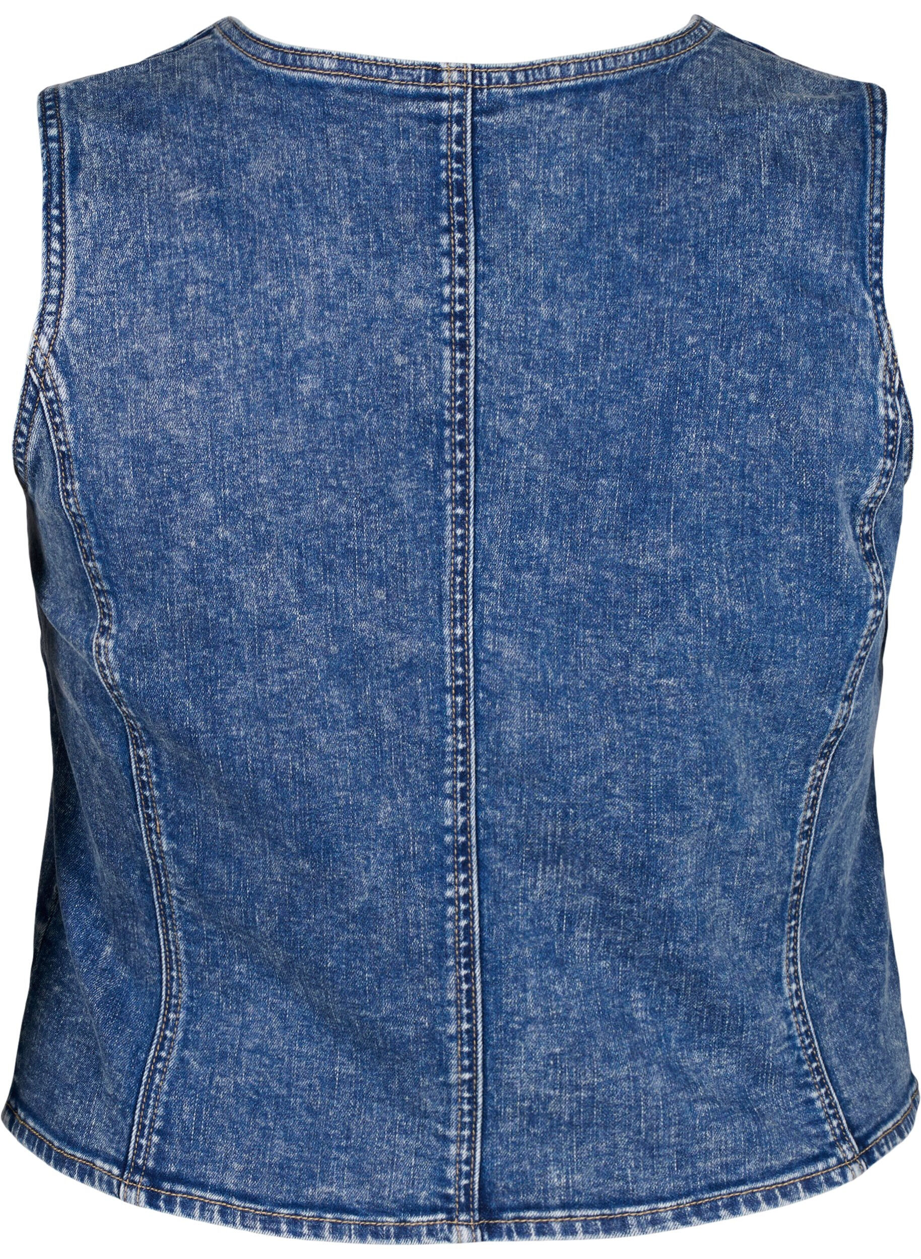 Zizzi Slim fit denim vest med knapper, Blue Denim, Packshot image number 1