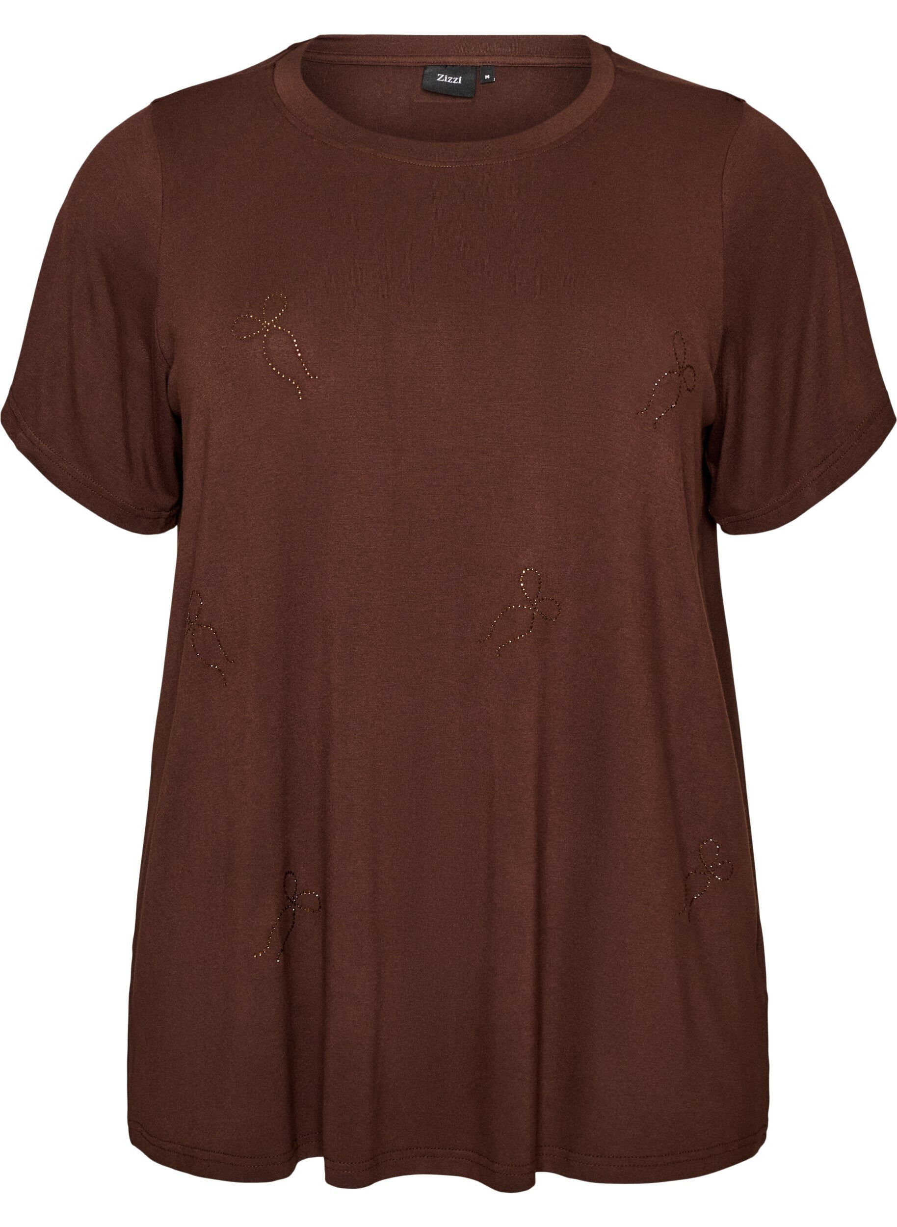 ZizziT-shirt i viskose med rhinsten, Brun, Packshot image number 0