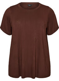 T-shirt i viskose med rhinsten, Brun