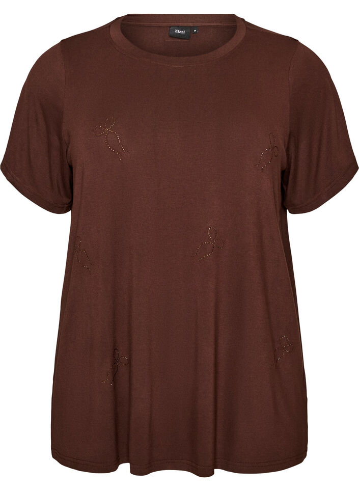 T-shirt i viskose med rhinsten, Brun, Packshot image number 0