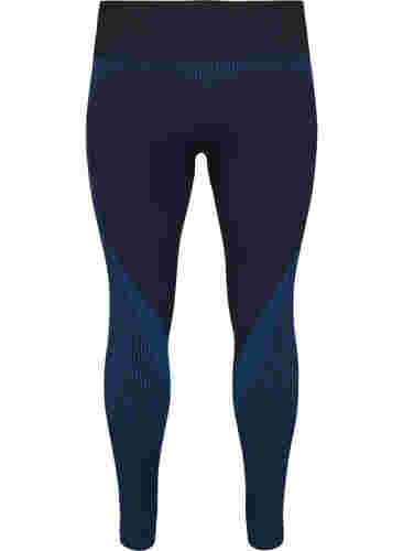 Seamless træningstights med striber, Black w. Blue Depths, Packshot image number 1