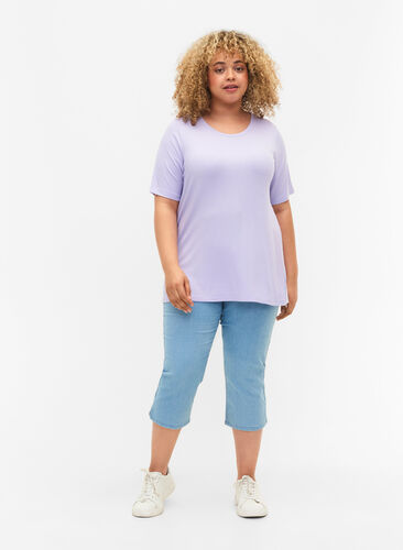T-shirt i viskose med ribstruktur, Lavender, Model image number 1