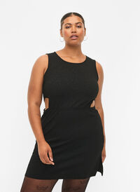 Ærmeløs kjole med udskåret parti, Black, Model
