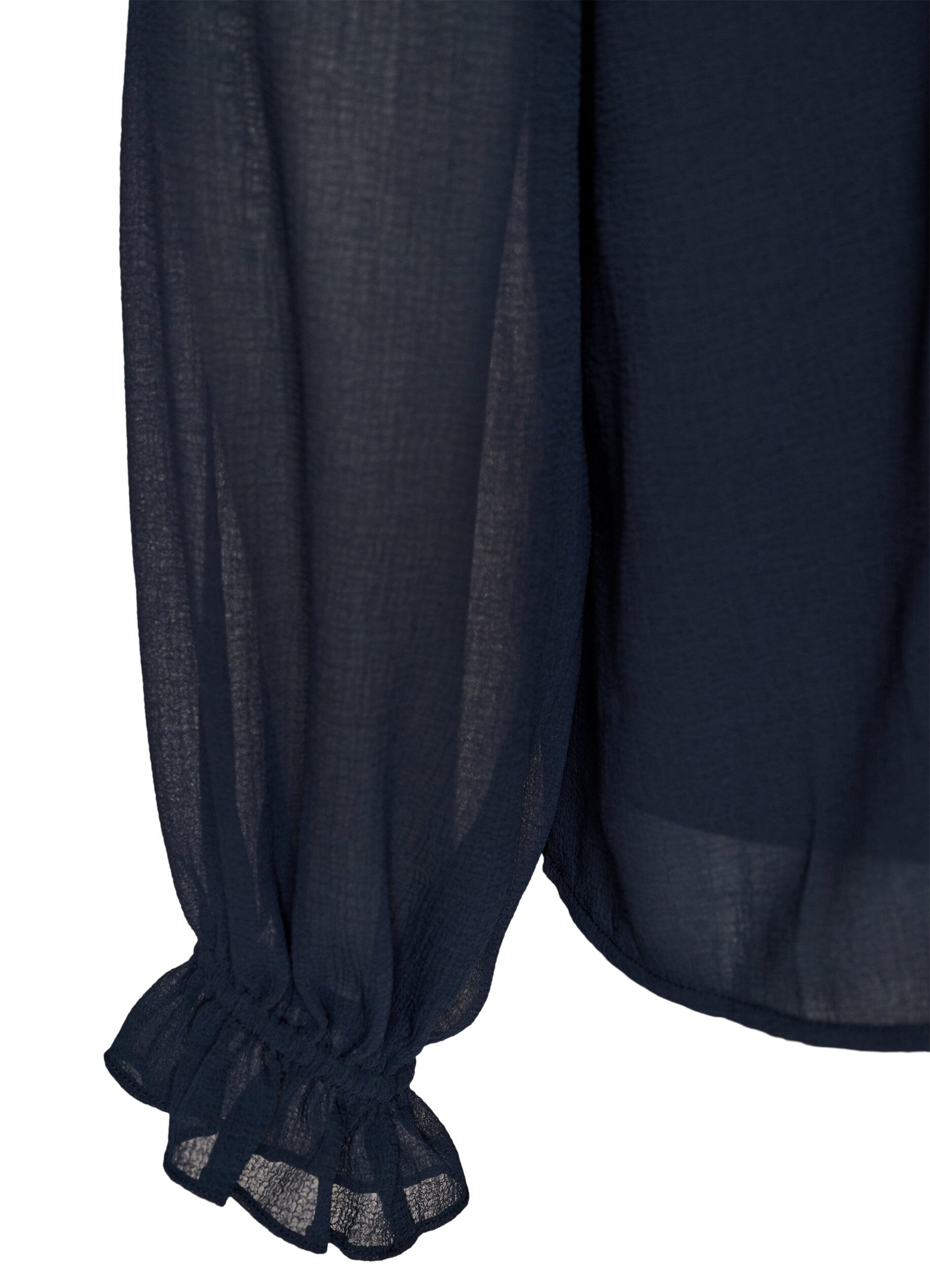 ZizziTransparent bluse med fl&aelig;ser og bindeb&aring;nd, Bl&aring;, Packshot image number 3