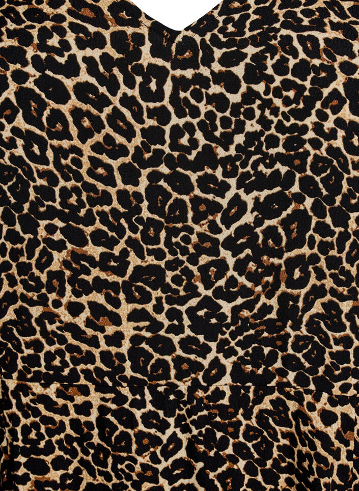 Midikjole med leopardprint og 3/4 ærmer, Brun, Packshot image number 2