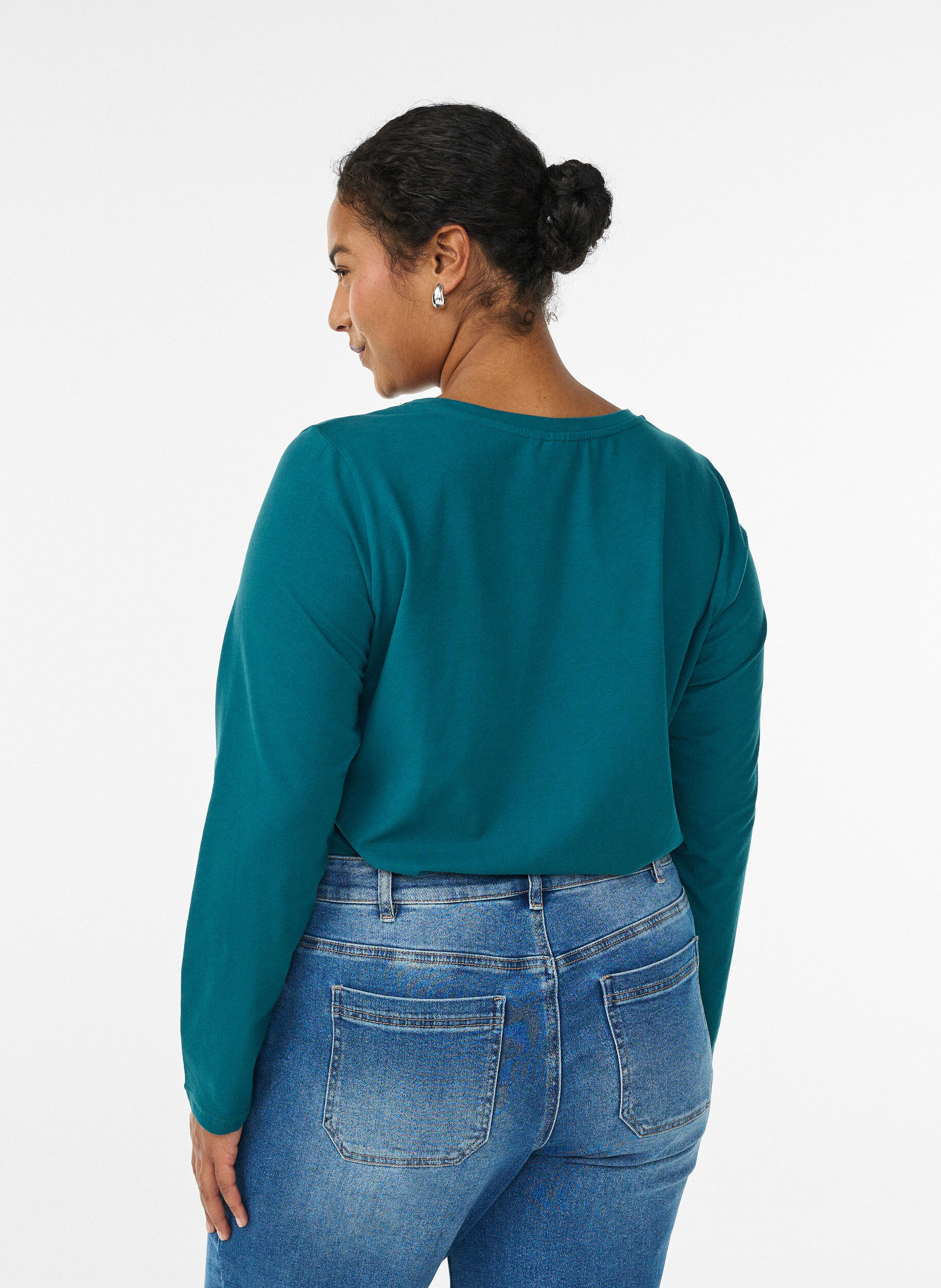 Zizzi Basis jerseybluse med lange &aelig;rmer, Gr&oslash;n, Model image number 2