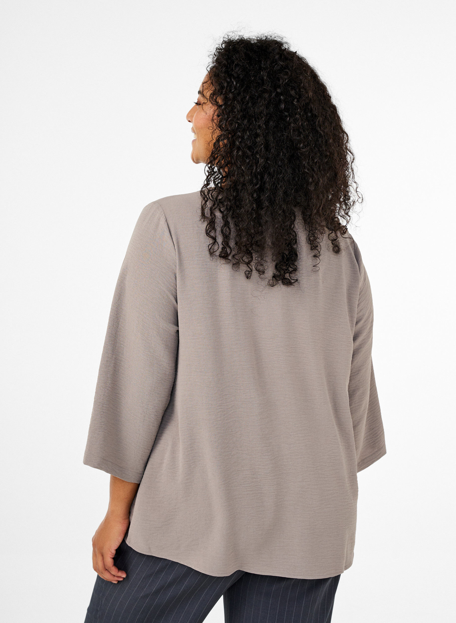 Zizzi FLASH - Bluse med 3/4 &aelig;rmer, Beige, Model image number 2